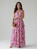 Vestido de Noche Sexy 2026 Verano Europeo y Americano Pasarela Nuevo Halter Estampado Floral Volantes en Capas Vestido Irregular