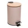 Lixeira Redonda com Tampa de Bambu e Pedal 3L Bege Aço Inoxidável - Lyor