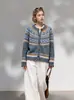 Cardigã de tricô Fair Isle para mulheres, nova coleção outono/inverno 2026, casual, versátil, de caimento solto e emagrecedor, tipo casaco suéter