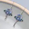 Pendientes de Flor Artesanales de Gota de Pegamento y Gota de Aceite de Plata de Ley 925 con Gancho para la Oreja Colgante Retro Desgastado Pendientes con Borla Accesorios