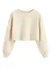 Roupas femininas europeias e americanas da Amazon para outono e inverno, moletom curto de cor sólida com gola redonda, caimento solto, ombro caído, manga longa, top cropped, atacado