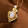 Conjunto de Pingente de Colar de Jade Feminino Original S925 Prata Esterlina Jade Hetian Jade Branco Qingyuzhen Personalidade de Alto Padrão Oco Corrente