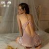 Camisola de Encaje Francés Romántica para Mujer, Estilo Deseo Puro Espalda Cruzada Conjunto de Ropa de Dormir Sexy de Tendencia