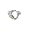 Anillo abierto de plata de ley S925 con microincrustaciones de circonitas y diseño minimalista de cara irregular estilo coreano 696 para mujer