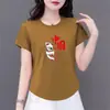 Camiseta de Manga Corta de Moda para Madres de Comercio Exterior Transfronterizo para Mujeres de Mediana Edad y Mayores 2026, Top Holgado Estilizado y de Moda con Estampado para Adelgazar