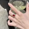 Vino Tinto Burdeos~Anillo Retro de Zirconia Roja con Espiga de Trigo Vintage, Anillo Abierto de Lujo Ligero de Gama Alta