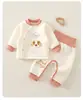 Ropa interior térmica dividida de algodón puro Clase A para recién nacidos con cierre lateral, sin costuras, protección alta para la barriga, ropa de estar para otoño e invierno de bebé