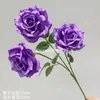 Flor artificial con 3 rosas de diamante y hojas, corazón de espuma, rosa de coleccionista, rosa de seda en plena floración para fotografía