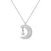 Collar de Luna y Estrella de Diseño de Nicho Japonés y Coreano de Alta Gama, Colgante de Diamante Completo, Cadena Sencilla para la Clavícula
