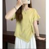 Camiseta Feminina Verão Solta Slim-fit Redutora de Idade Nicho Fenda Irregular plus size Slim-fit Vestir Ombro Caído Versátil Manga Curta
