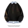 Moletom polo com gola de camisa falsa de duas peças para homens, manga longa, casual, solto, moderno, para adolescentes, novo modelo outono 2026