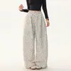 Calça Wide-Leg Estilo Americano com Estrelas e Bolinhas por Toda Parte para Mulheres Solta Emagrecimento Versátil Sensação Preguiçosa Relaxada Calça Casual Dança Cimitara