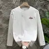 Camiseta Masculina Branca Estampada Manga Longa Outono Nova Gola Redonda Casual Camisa Básica Solta Tamanho Grande Top