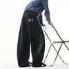 Calça Esportiva Retro Americana Desconstruída Estampada para Homens e Mulheres Primavera e Outono Marca Tendência hiphop Solta de Perna Larga Casual Longa
