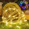 Luzes de fio de cobre solar em estoque, à prova d'água para exterior, jardim, pátio, atmosfera de feriado de Natal, luzes de fada decorativas