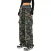Pantalones de Trabajo Camuflaje Estilo Americano para Mujer, Pantalones Largos Casuales de Pierna Recta Suelta y Pierna Ancha Plisados con Múltiples Bolsillos para Venta Transfronteriza
