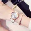 Nuevo Modelo de Reloj Guoou para Mujer con Correa de Cuero y Calendario, Reloj Elegante y Moderno para Chicas Sin Marcadores de Hora