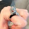 Anel de Gatinho Esmeralda Pavão Ampliado Banhado a Ouro 18K Vintage Anel de Zircônia Rosa Concha