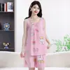 Conjunto de Pijama de Verano para Mujer: Camisola y Shorts, Corte Holgado, Estampado, Lindo, Dulce, Ropa para Casa, Estampado Floral de Dibujos Animados, Se Puede Usar Afuera, Delgado