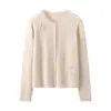Cárdigan de Cachemir Tejido a Crochet Hecho a Mano para Mujer Principios de Otoño Suéter 100% Cachemir Puro Elegante Chaqueta Cardigan de Cuello Redondo Top