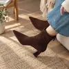 Botas de Moda Estilo Coreano Temperamento Veludo Elástico Skinny Bico Apontado Salto Alto Salto Grosso Cano Curto Feminino Baixa Estatura Combinam com Saias 40