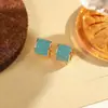 Brincos de Turquesa com Duplo Argola Estilo Francês, Pequenos e Delicados, Brincos Geométricos Vazados, Versáteis para o Dia a Dia, Acessórios de Orelha Gentis e Elegantes