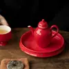 Bule de Chá Cerâmico Festivo Vermelho para Infusão Rápida, Bule Individual com Filtro de Bolinhas, Bule de Mão com Poeira Dourada, Conjunto de Chá Kung Fu