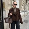 Outono e inverno francês marrom casaco de lã feminino viajante moda engrossado trespassado casaco de lã jaqueta solta roupas femininas