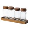 Tarro de especias de vidrio, tapa de madera de acacia, botella de vidrio cuadrada con base, apto para botella sellada de especias y pimienta en polvo.