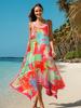 Vestido de Verão Novo Cruzado Europeu e Americano com Decote V Casual Solto Roupa de Praia com Proteção Solar Saia Slip de Férias Roupas Femininas