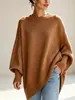 Suéter de punto oversized con cuello redondo, transfronterizo europeo y americano, otoño/invierno 2026, marca independiente, estilo holgado y relajado, suéter de color liso para mujer