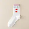 Calcetines Lindos para Mujer, Calcetines de Media Pantorrilla para Primavera y Verano, Calcetines Deportivos Lindos de Manzana de Moda, Populares Calcetines Finos de Algodón para Niñas