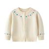 Chaqueta Cárdigan Infantil, Tejido Fino para Niña, Hilo de Algodón Puro Bordado Estilo Coreano Cuello Redondo Abrigo de Punto para Bebé Primavera y Otoño
