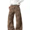 Pantalones de trabajo de corte recto y pierna ancha para hombre, de diseño desestructurado y plisado, con estampado de tigre retro americano, perfectos para uso casual