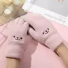 Guantes de Felpa con Cara de Conejo Lindos de Invierno para Mujer, Forrados de Lana, Engrosados, Táctiles, Cálidos de Cinco Dedos, Estilo Coreano, Estudiante, para Ciclismo, Guantes Cálidos