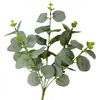Eucalipto de 5 Galhos Planta Verde de Haste Única Flor Artificial Atacado Fabricação de Guirlanda Vaso Arranjo de Flores Decoração Alta Simulação