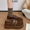 Cuero Genuino Suela Gruesa Aumentador de Altura Completamente Cubiertos Zapatos Birkenstock para Mujer Hebilla de Cuero Slip-on No Cansan los Pies Apertura Profunda Zapatos de Una Sola Pieza Mocasines