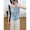 Diseño único top de punto para mujer con efecto de dos piezas tipo chal, manga corta, camiseta corta calada de verano 2026