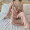 Ropa de casa dulce para damas coreanas transfronteriza encaje retro primavera y verano manga larga diseño de lazo venta al por mayor