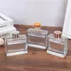 Frasco quadrado plano transparente para aromaterapia, frasco difusor de interior estilo ins, frasco de fragrância de rattan sem chama, frasco difusor de vidro com fundo grosso