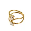 Anillo de Zirconia Brillante con Diseño de Gota de Agua en Forma de V a la Moda, Nuevo Producto de Alta Gama, Anillo Fino Chapado en Oro de 18 Quilates para Mujeres, Anillo Estilo Ins