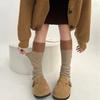 Meias de malha quentes de cashmere com costura de cor contrastante para mulheres, meias de primavera, outono e inverno, meias cinza estilo preppy, meias de panturrilha