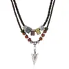 Collar de Moda Retro Europeo y Americano de Venta Caliente Transfronterizo Tejido a Mano Aleación Flecha Hilo de Cera de Cuero Cuentas de Madera Collar de Doble Capa
