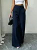 Calça reta de perna larga versátil para o dia a dia, com bolsos de botão, de cintura alta, modeladora, para mulheres, para o mercado transfronteiriço europeu e americano da Amazon, calça casual