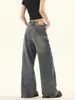 Jeans Rectos Holgados Lavados con Efecto Desgastado Estilo Retro Americano para Mujer, Pantalones Casuales Holgados de Pierna Ancha de Marca de Moda para Primavera y Otoño