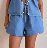 Estação Independente Moda Verão Casual Europeia e Americana Sem Mangas Cadarço Cintura Alta Colete Feminino Shorts de Conjunto Jeans