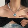 Collar de perlas de punto de cruz de amor azul para mujer, dulce, genial, de alta gama, y2g, nicho de chica caliente, lujo ligero, cadena para la clavícula
