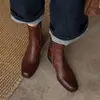 Botas curtas de couro genuíno estilo britânico para comércio transfronteiriço, botas femininas pretas com salto grosso, bico quadrado e zíper lateral, botas Martin para outono e inverno