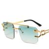 2024 Gafas de Sol sin Montura con Borde de Doble Marco Incrustado de Diamantes Europeas y Americanas Gafas de Sol de Moda para Sesiones de Fotos Callejeras