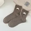 Calcetines de media pantorrilla de dibujos animados para mujer, otoño e invierno, diseño lindo de animal, algodón peinado, estilo universitario, casual, versátil, calcetines largos de algodón dulces